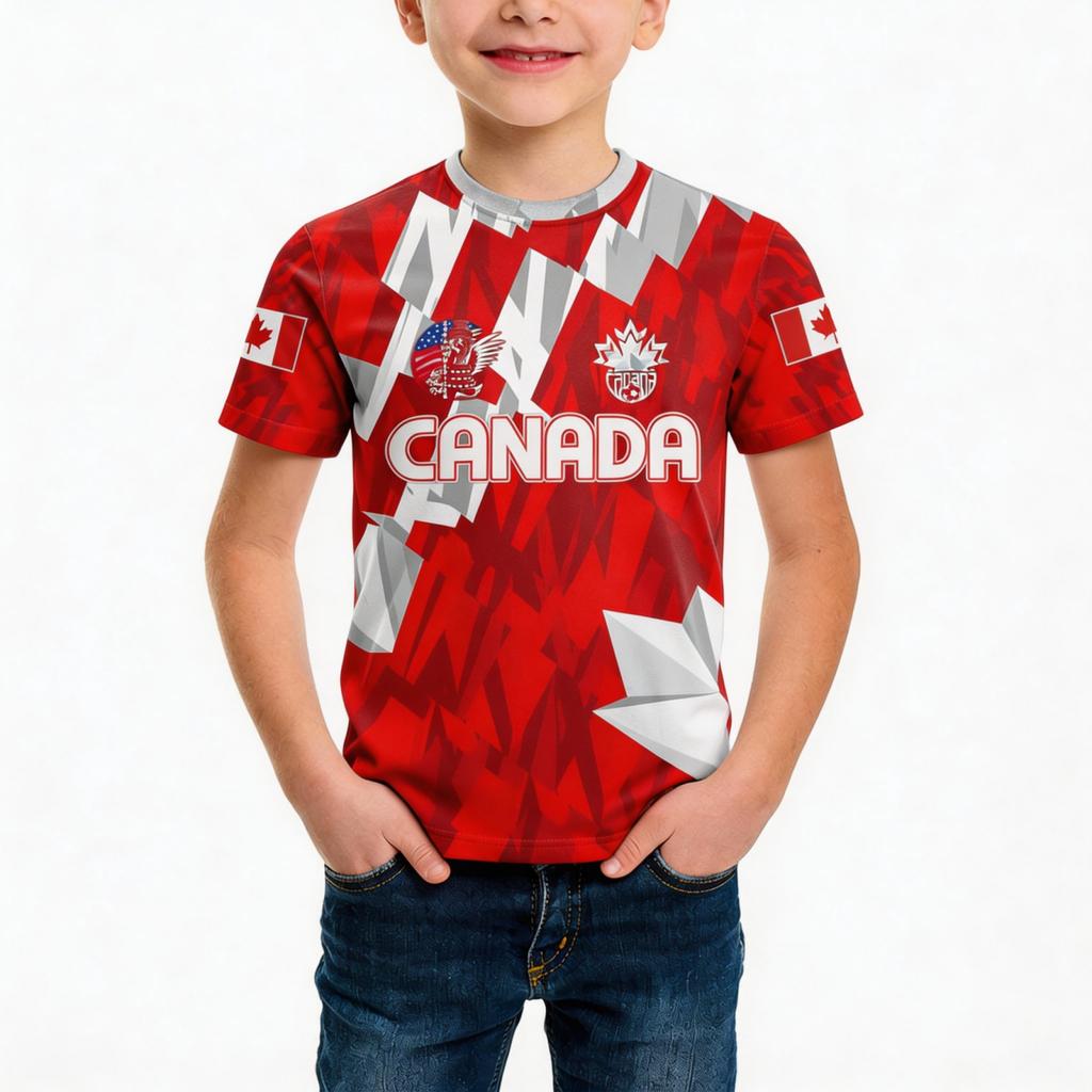 Kids Casual Sports Jersey Short Sleeve Printed Soccer Fan Shirt for Children Youth Athletic Wear Canada Design