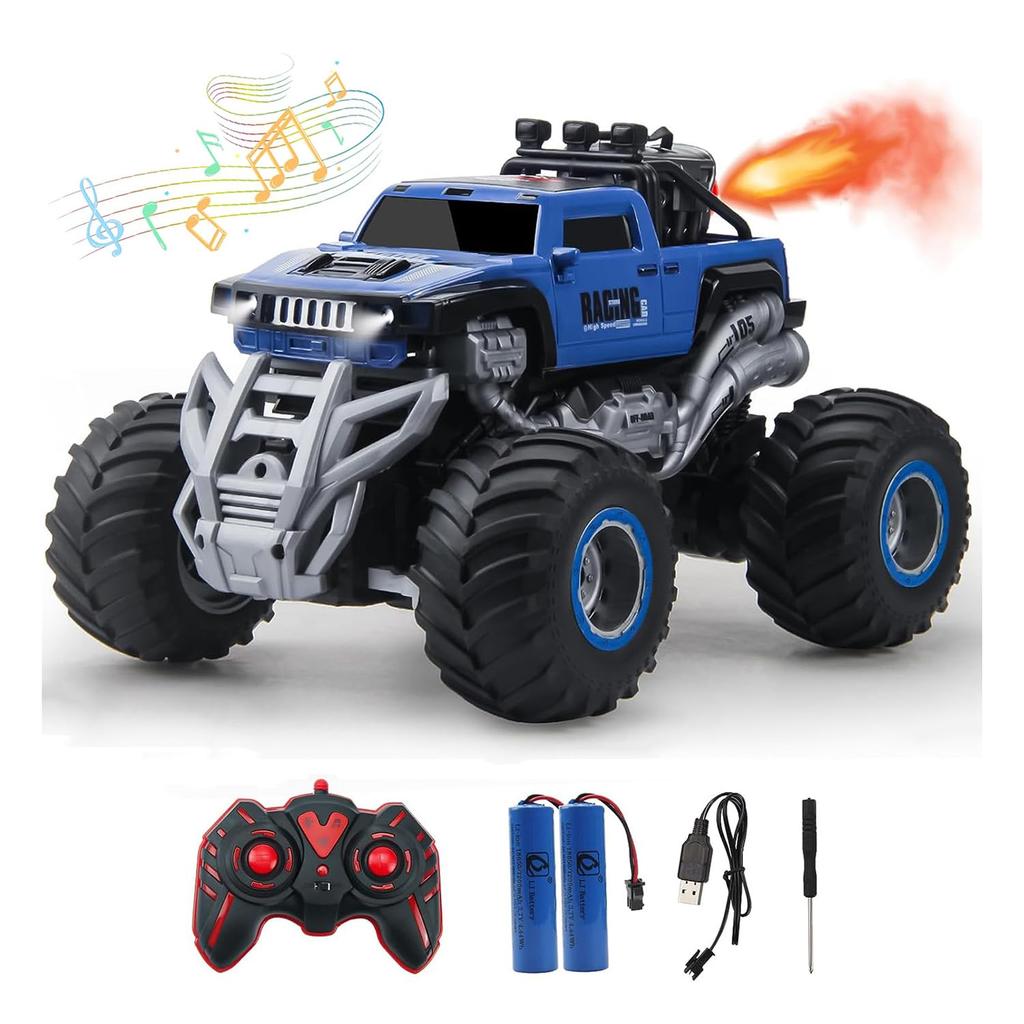 116 Scale Singing Off-Road Jeep Toy Car for Kids, Includes 2 Rechargeable Battery Chargers, Spray Function, LED Lights, Fog Lights, 2.4GHz Wireless