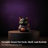 Cat Figurine with Jack-O'-Lantern Playful Pumpkin Decoration Gothic for Desks