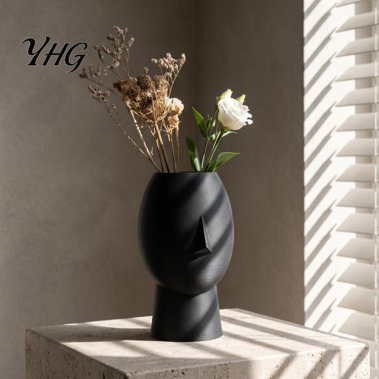 Geometric Texture Vase 3D Printed Minimalist Face Vase, Abstract Human Head Flower Shape Modern Art Decorative for Home Desktop Shelf Decor Ornament
