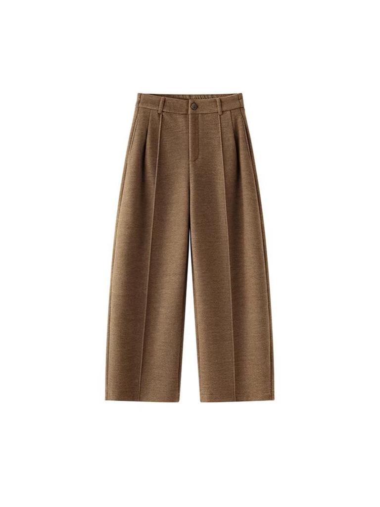 Women's Plus Velvet Wool-Blend Wide-Leg Scimitar Pants - Winter Warm, Thick, Short-Length, Straight-Cut, Nine-Point Casual Style