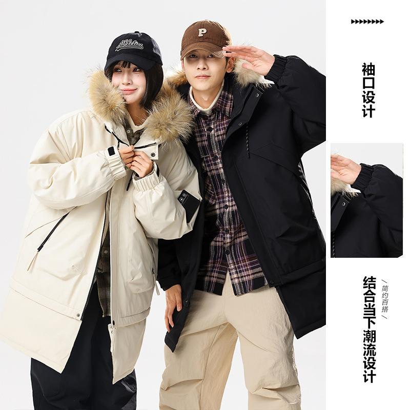 Winter new white duck down medium and long hem fur collar removable warm and cold-resistant couple