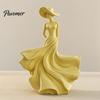 Cream Style Room Decor Woman Statue, Resin Art Sculpture for Living Mantel Shelf Decor, Modern Female Exquisite Carved Sculptures Figurine, Wide Brim