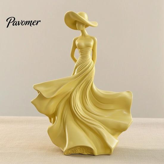 Cream Style Room Decor Woman Statue, Resin Art Sculpture for Living Mantel Shelf Decor, Modern Female Exquisite Carved Sculptures Figurine, Wide Brim