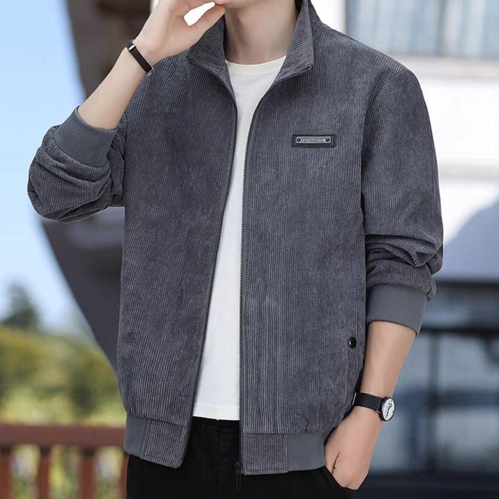 Men's Trendy Korean Style Slim Fit Corduroy Jacket with Stand Collar