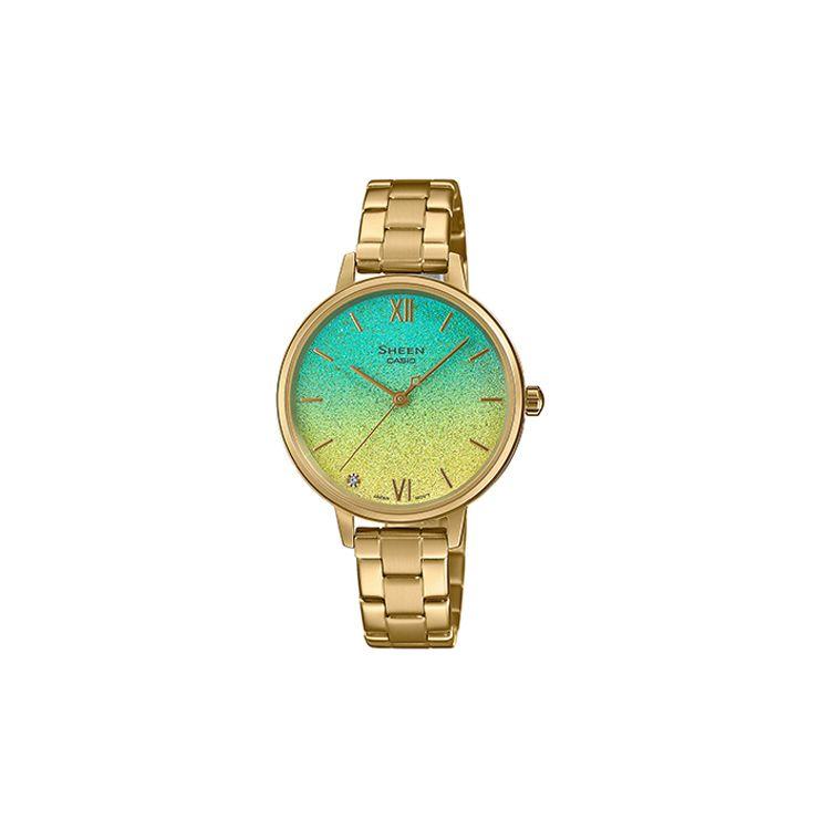 

Casio Sheen Universe Starry Sky Theme Fashion Minimalist Thin Pointer Quartz Movement Steel Strap Watch Women watches Yellow SHE-4548G-2AUPR Gold Strap