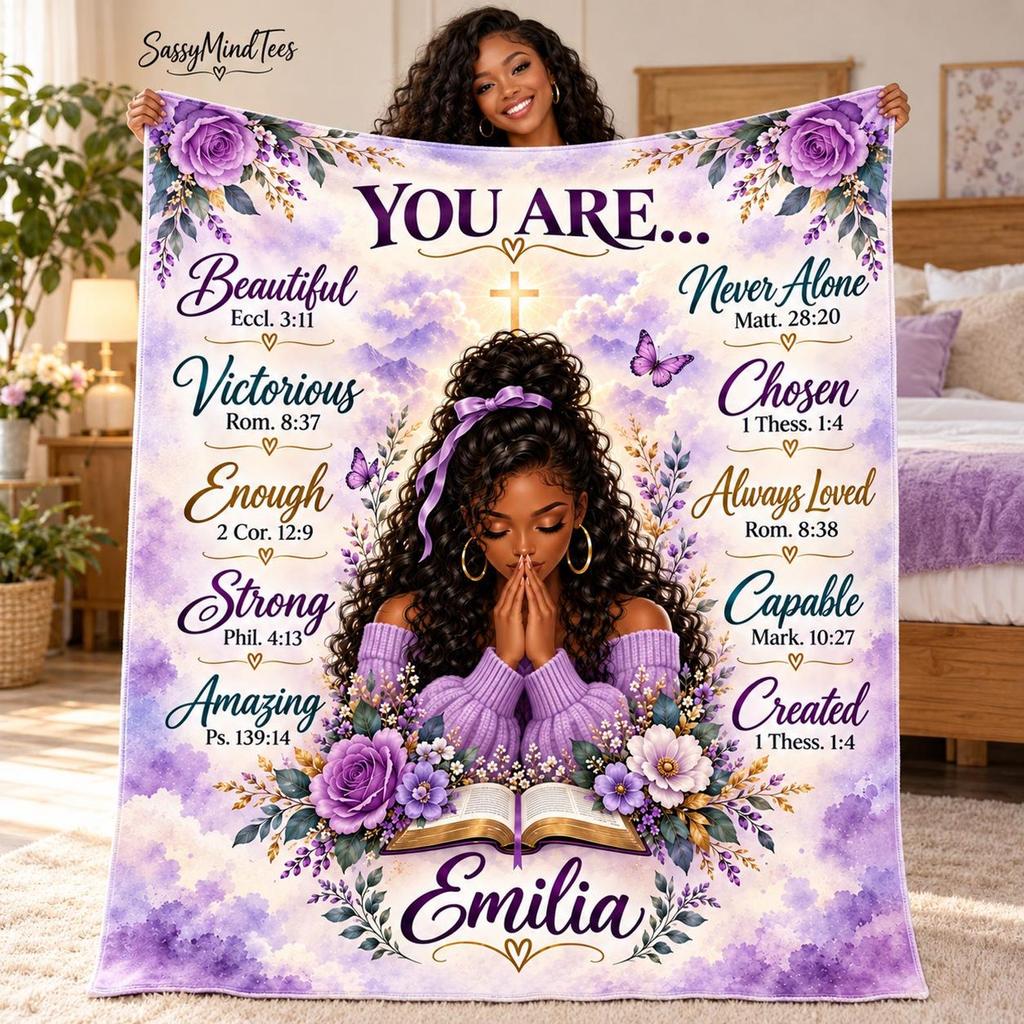 Personalized Christian Blanket for Women, Bible Verse Prayer Blanket, Black Woman Faith Affirmation Fleece Throw, Custom Name Religious Gift