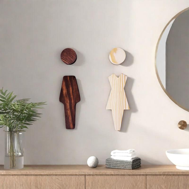 2Pcs Bathroom Decoration Premium Bathroom Sign Solid Wood Men'S And Women'S Toilet Sign Home Bathroom Decor
