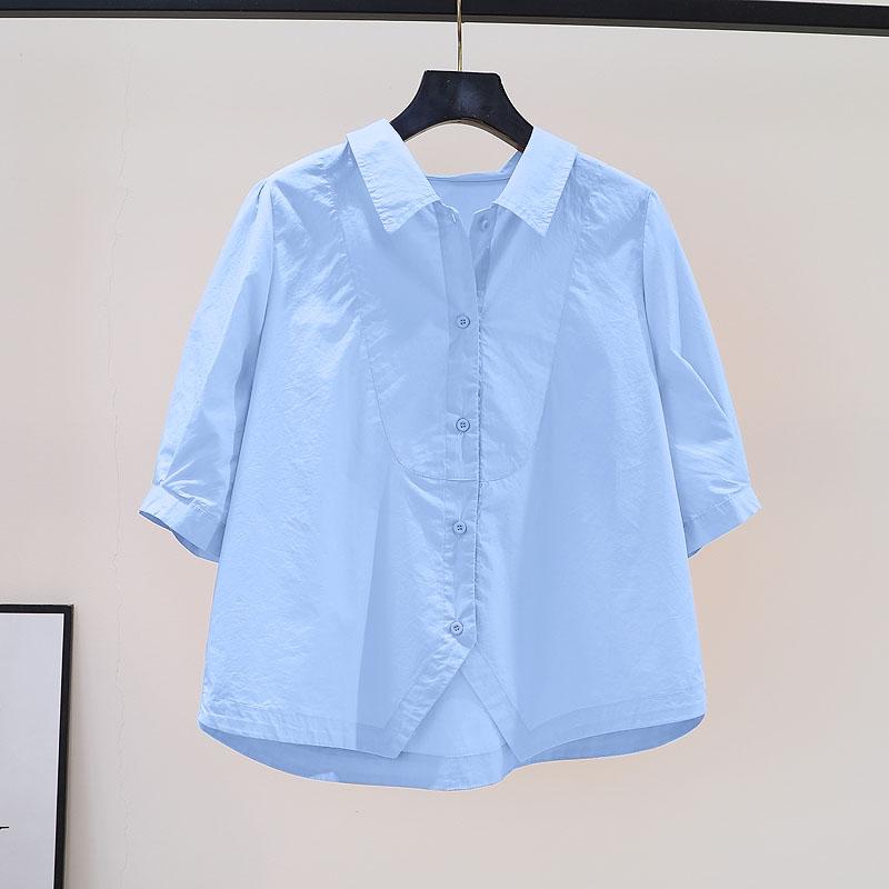 

ZANZEA Женская блузка с отложным воротником, свободная, повседневная, с рукавом до локтя XL синий