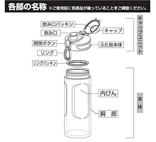 Pearl Metal Water Bottle, 1000ml/1L, Direct Drinking, Large Mouth, Insulated, Sports, Black, HB-6771