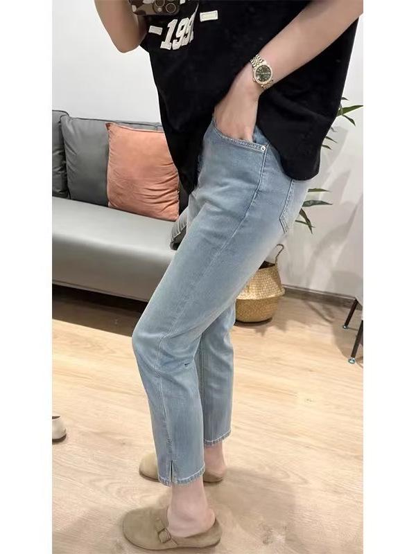 Ice Silk Stretch High-Waist Slimming Jeans for Women - Plus Size, Summer Eight-Point Pants for Petite and Pear-Shaped Bodies