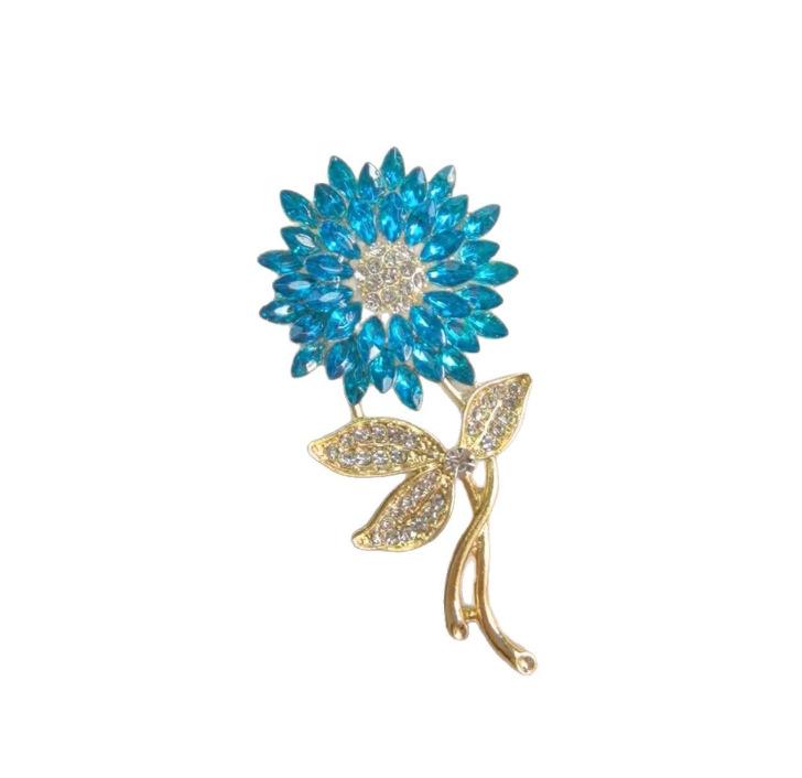 

Trendy Exquisite Large Rhinestone Sunflower Brooches For Women Clothing Flower Plant Brooch Pins Party Office Charm Jewelry Gift синій