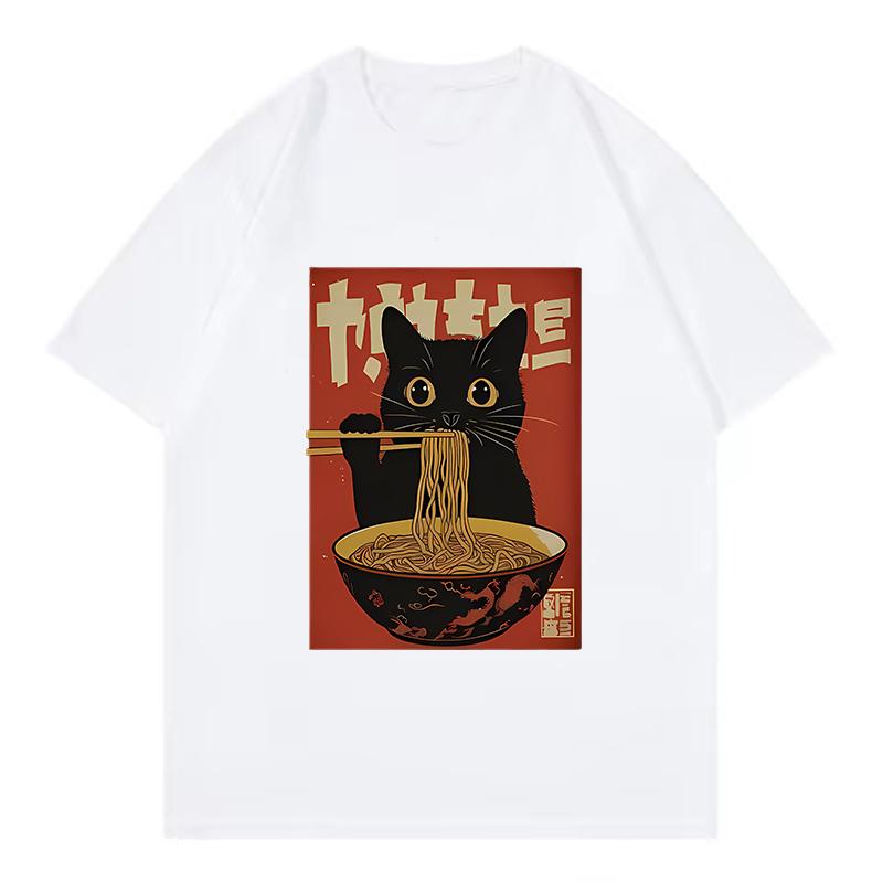 

High Quality Japanese Style Cat Eat RaUnisex Short Sleeved Tshirt Tee Clothes Loose Casual Oversized Top Y2K 4XL
