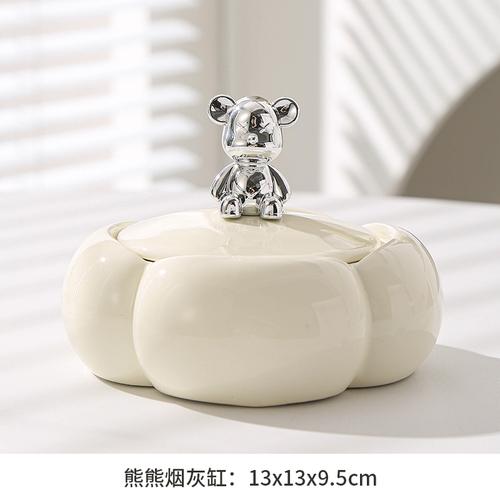 Ceramic ashtray with lid high sense ornaments creative personality living room luxury office trend decoration anti-fly ash