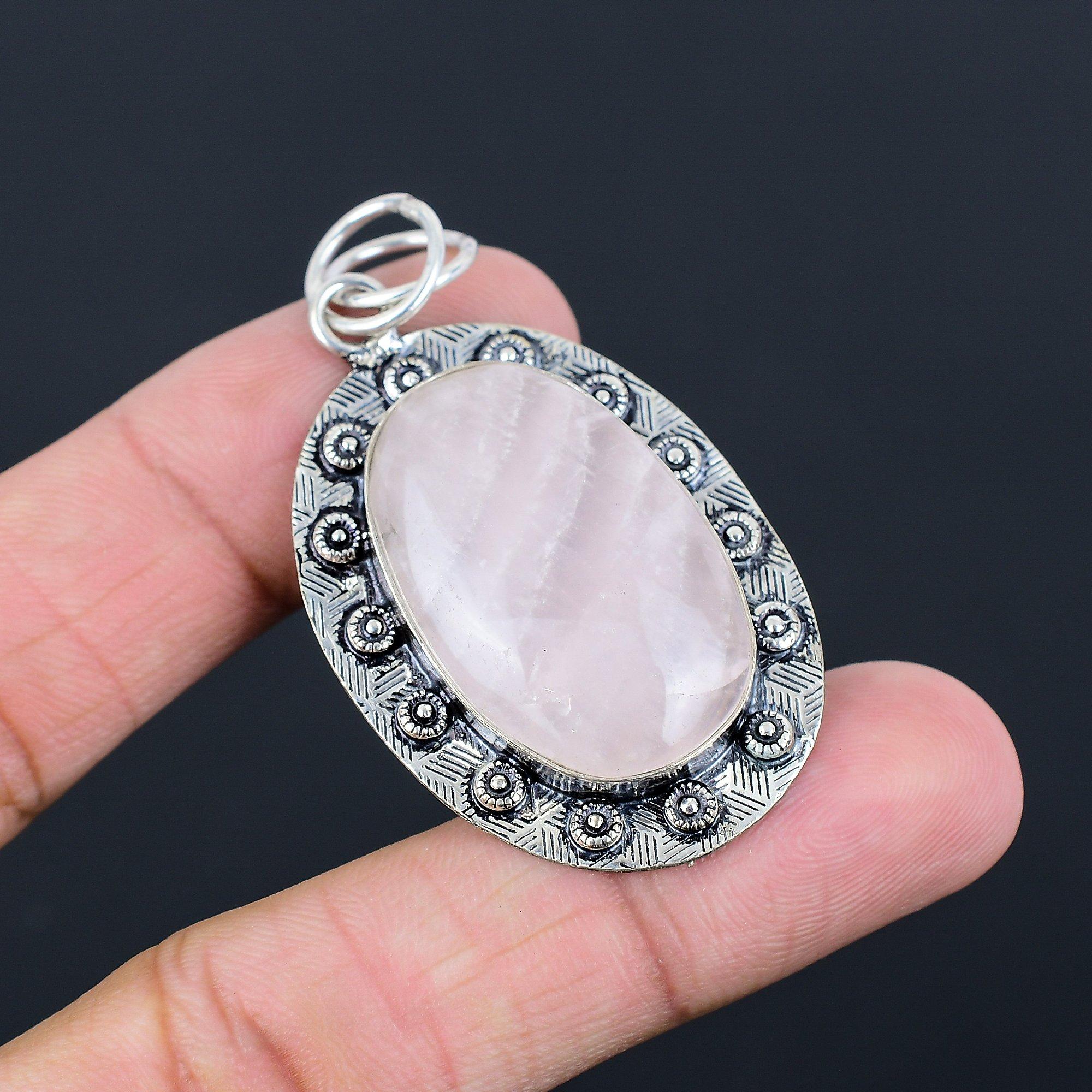 Heart Chakra Rose Quartz Gemstone Sterling Silver Daughter Bezel Pendant Jewelry