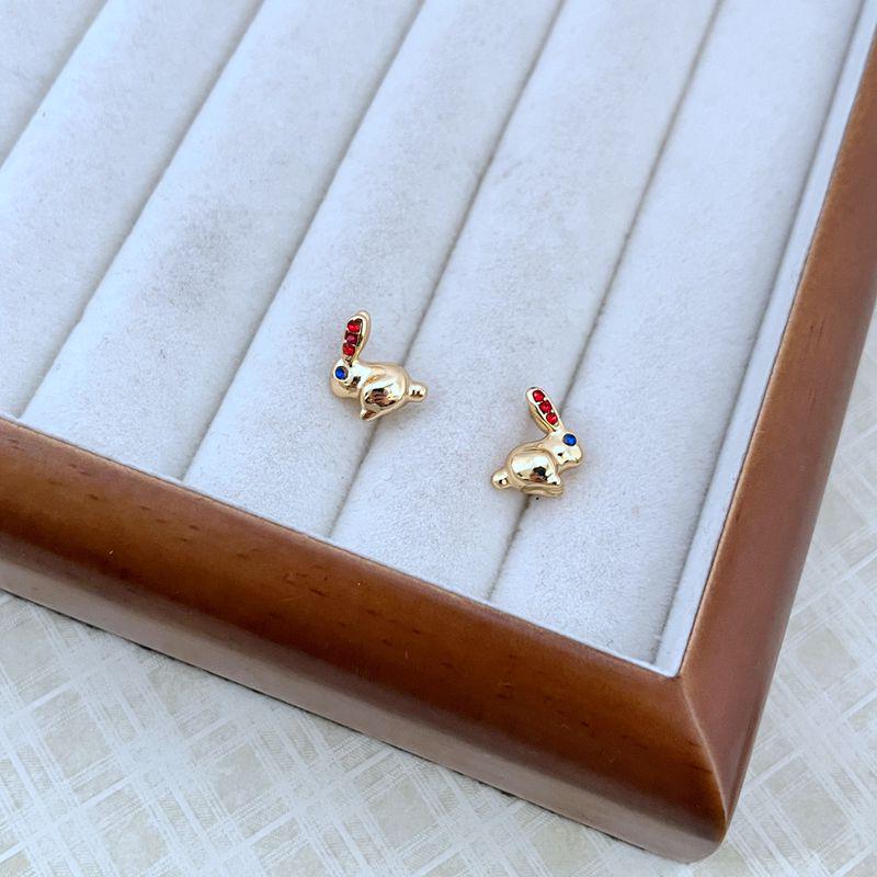 Glossy Metal Rabbit Stud Earrings - Minimalist, Cute, Light Luxury