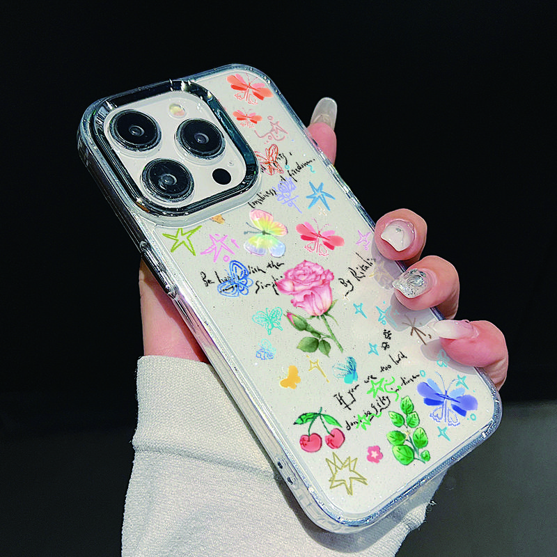 Galvanisierter Linsenrahmen-Case Für iPhone 16 15 14 Pro Max Plus 12 13 Pro 11 Galvanisiertes TPU Blumen Herz Klare Hülle