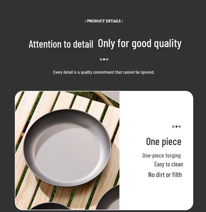 High-End Antibacterial Titanium Dinner Plate: Food-Grade, Multi-Functional, Round, Portable for Household and Outdoor Camping.