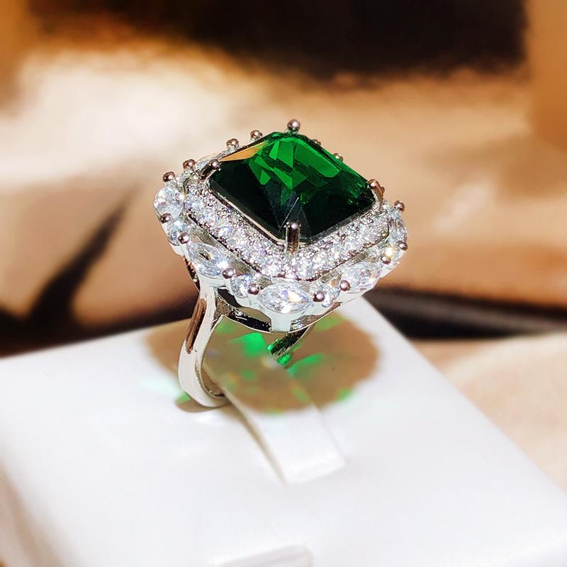 Zircon Square Open Ring, Personality Versatile Luxury Index Finger Ring, Light Luxury Niche Temperament Women