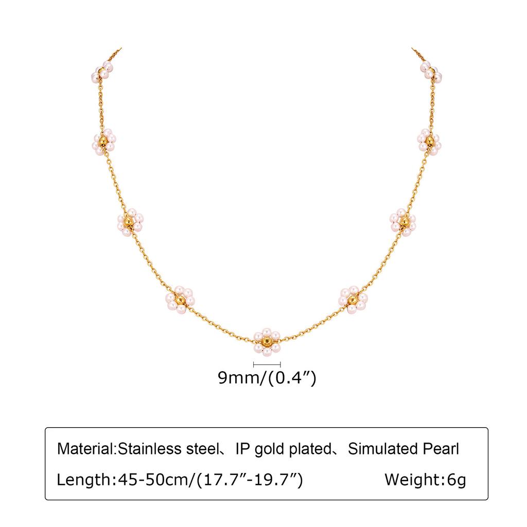 Jewelry Stainless Steel Green Beads Flower Imitation Pearl Bracelet Necklace Gold Ladies