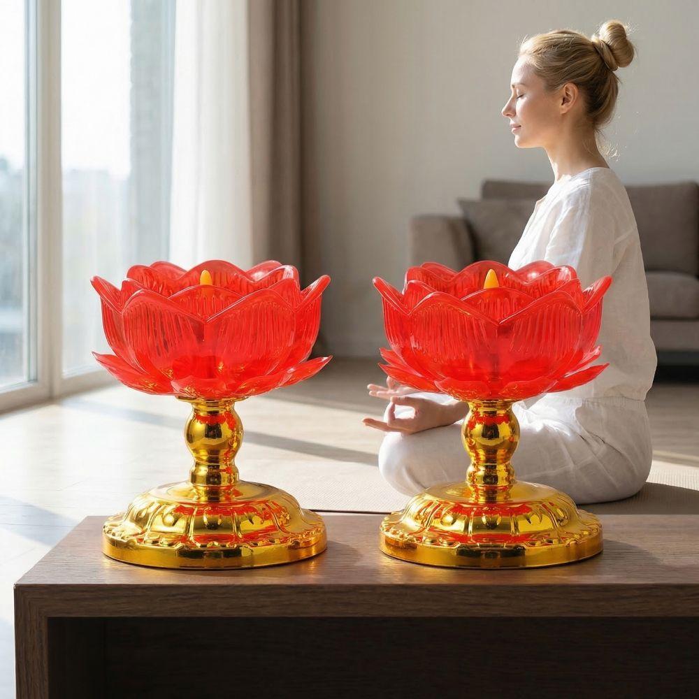 2Pcs Battery Operated Electronic Lotus Lamp Ornament Swing Flameless Candles Outdoor Night Lamp