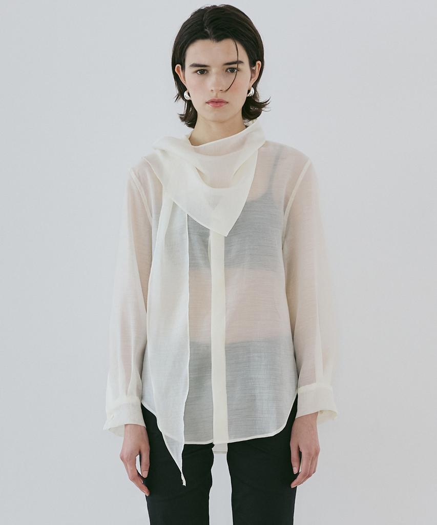 Baillie Draped Scarf Sheer Blouse (Ivory)