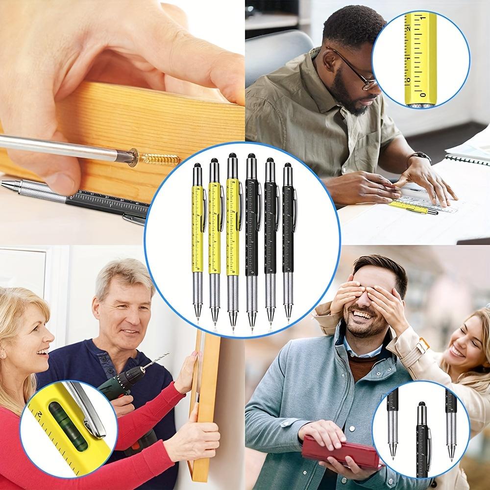 6-in-1 Heavy-Duty Multitool Pen - Water-Resistant, Retractable, Metal Construction With Medium Point, Ballpoint Pen, Ruler, Stylus, Level, Screwdriver