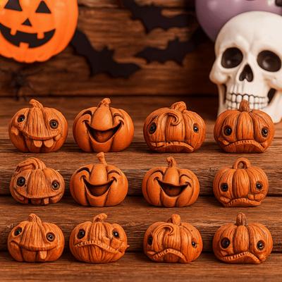 16Pcs Creative Miniature Halloween Decor Resin Unique Resin Pumpkin Statue Gothic Style Orange Mini Pumpkin Figurine