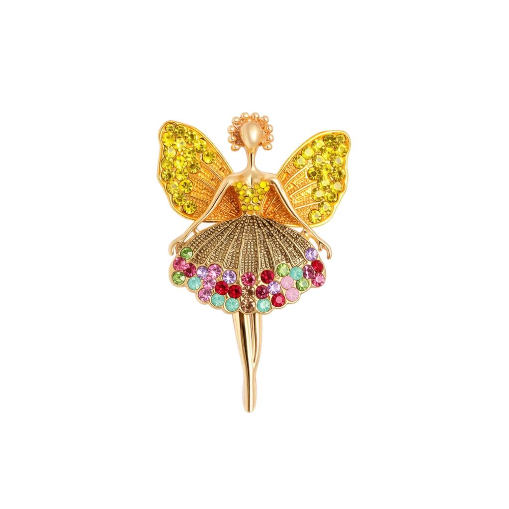 Ballet Girl Brooch Pin for Women Fashion Angel Wings Design Rhinestone Decoration Sweater Accessories Clothing Fastener