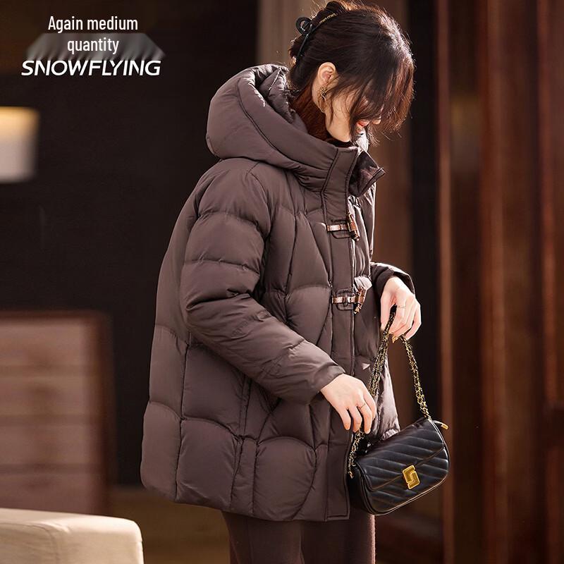 SNOWFLYING Premium Women's Mid-Length Hooded Down Jacket