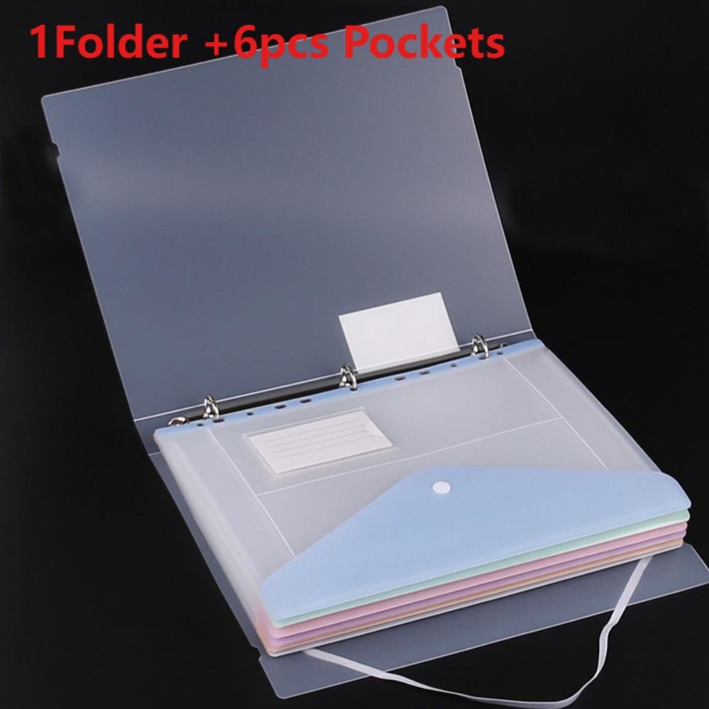Plastic 11-hole Loose-leaf File Bag Transparent 3-hole Folder+6pcs Binder Pockets Document Pouch for Office and School Supply