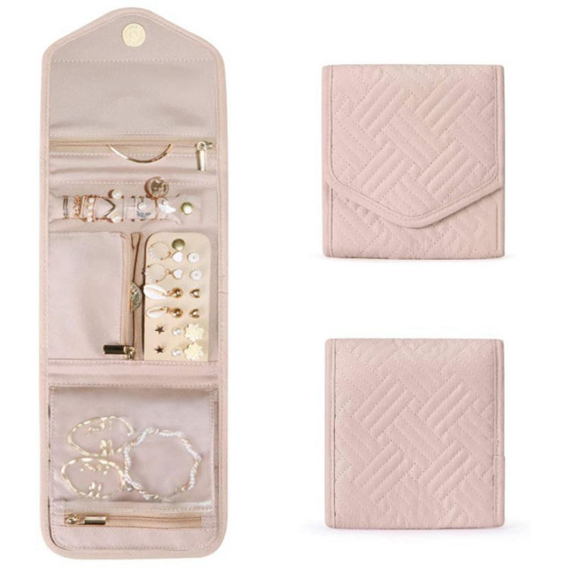 Luxury Portable Jewelry Organizer Bag - Travel Jewelry Case with Zipper Pockets for Earrings Necklaces Rings Gift Ready