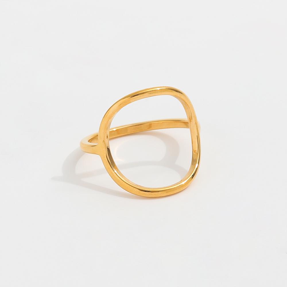 High End 18K Plain Gold Simple Large Circle Rings Stainless Steel Trendy Simple Gold Plated Jewelry 6 золотой