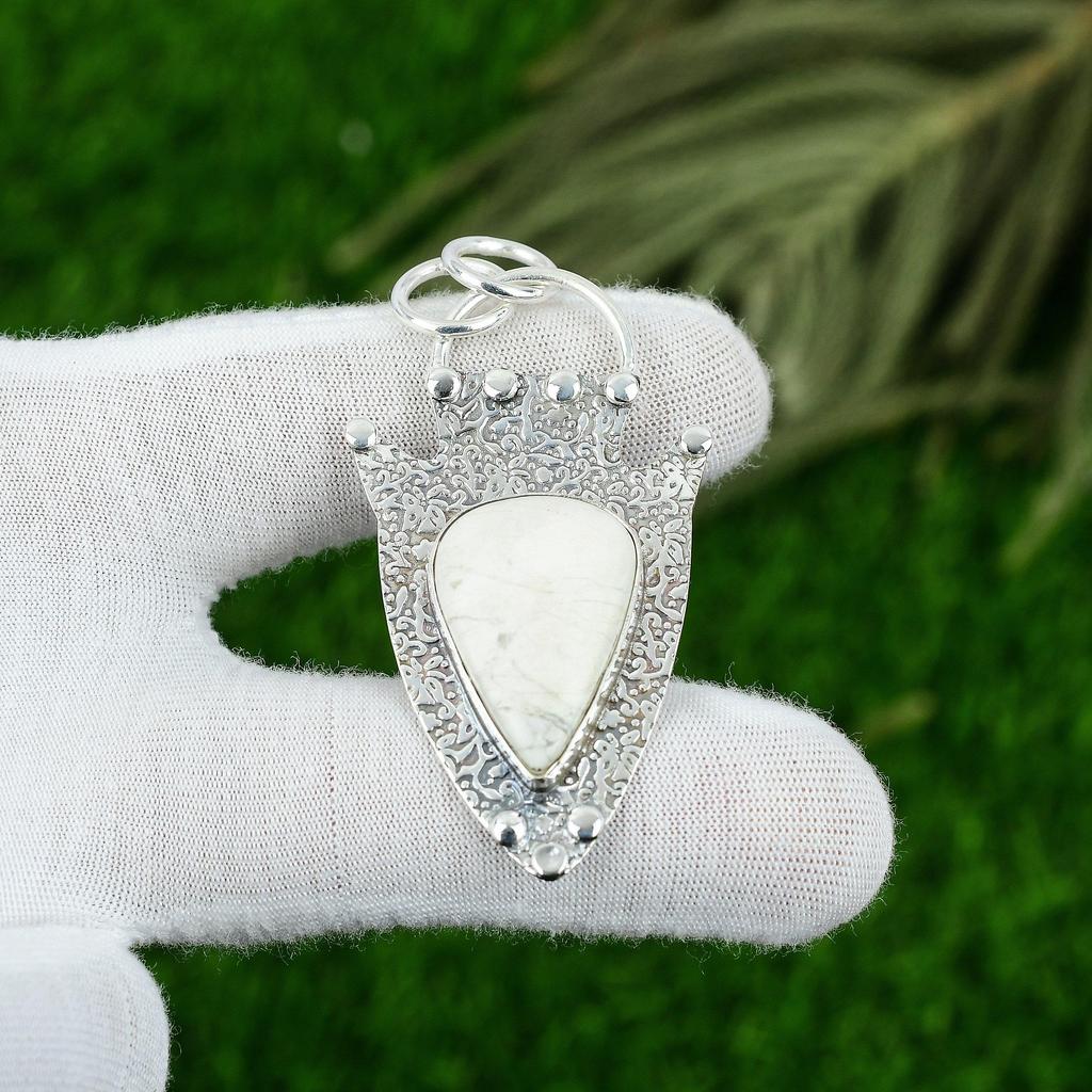 Gift For Her 925 Sterling Silver Natural Howlite Gemstone Indian Jewelry Pendant