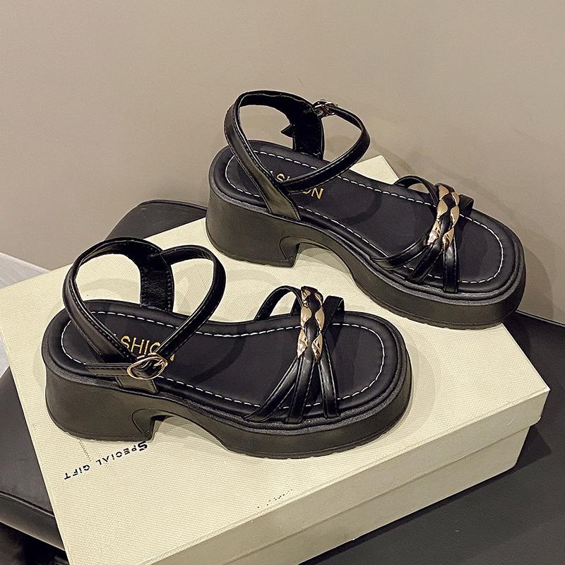One word with sandals women's summer fashion square head thick heel thick sole versatile not tired foot slope heel women's shoes new