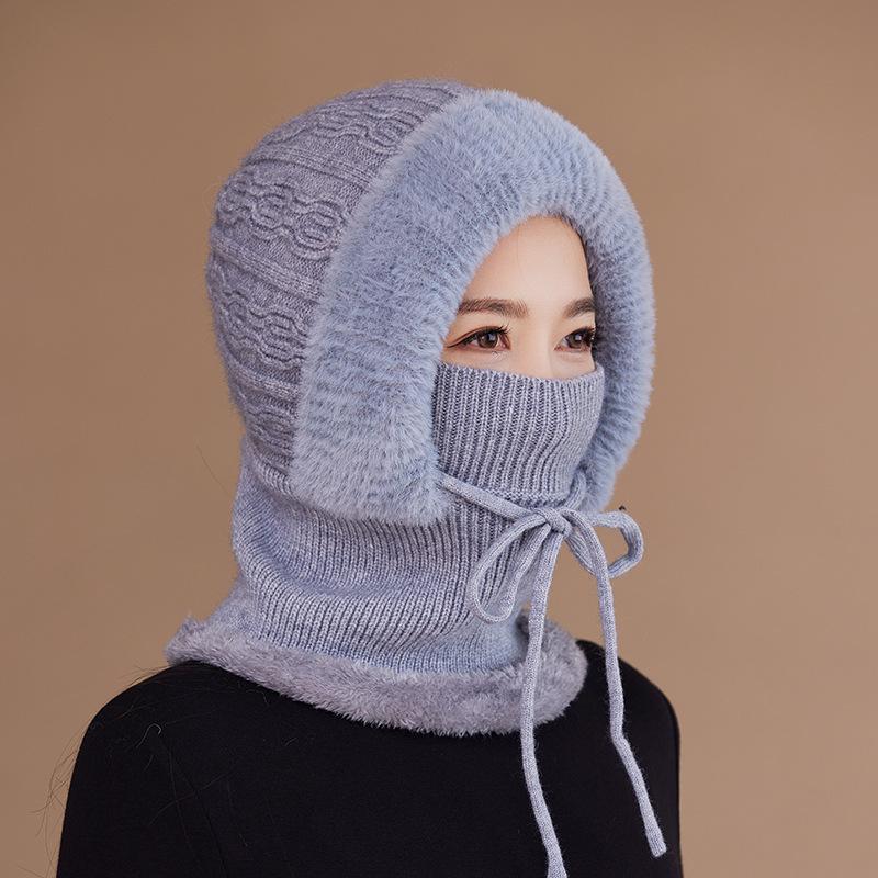 New Winter Cycling Fleece Thickened Warm Needle Wool Pullover Hat Women's Scarf Integrated Ear Protection Knitted Hat