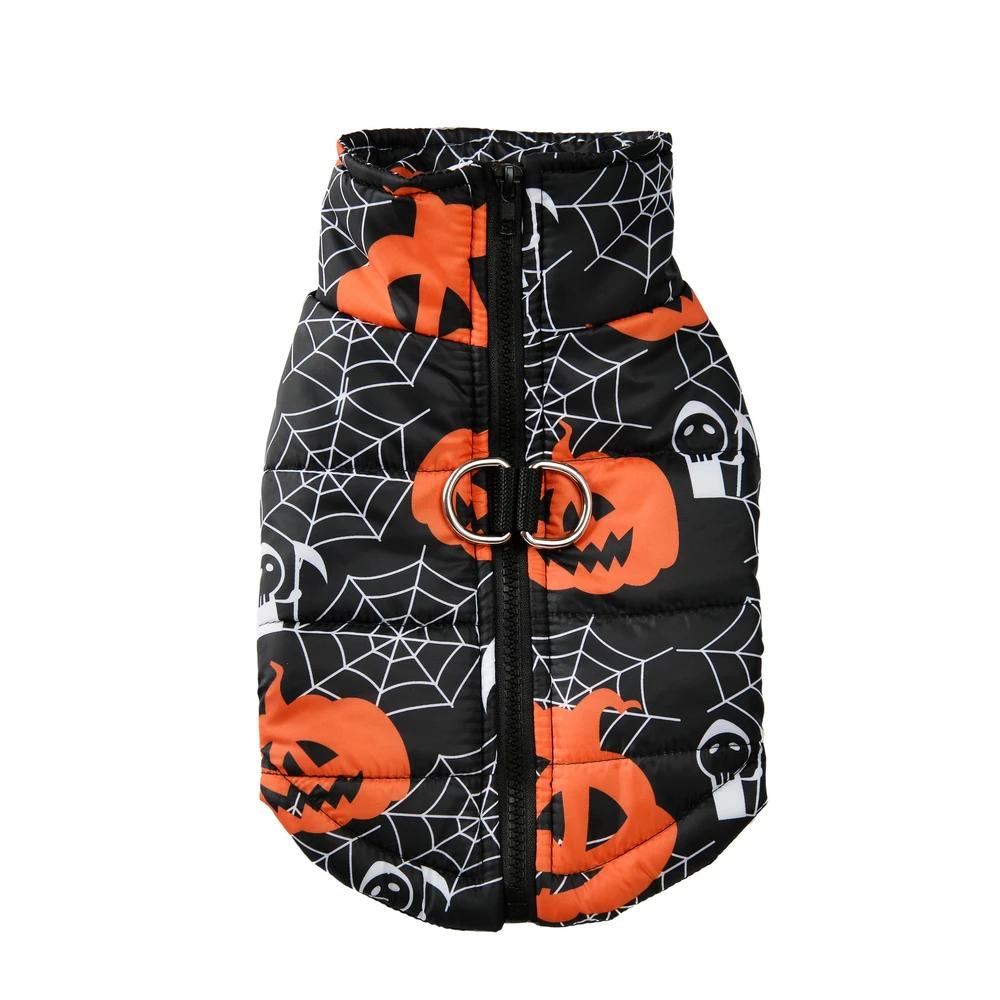 

Winter Dog Clothes Small Medium Dogs Halloween Pet Jacket Party Puppy Costume Warm Pumpkin Print Pet Coat Schnauzer Vest Coat S