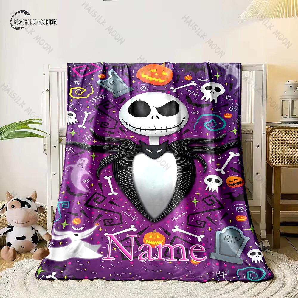 Free Shipping! Custom Name Blanket with The Nightmare Before Christmas Print, All-Season Multi-Use for Nap,Camping,Car,Sofa Gift