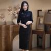 Black national style new Chinese long autumn long-sleeved cheongsam improved young women's high-end sense retro slim spring and autumn