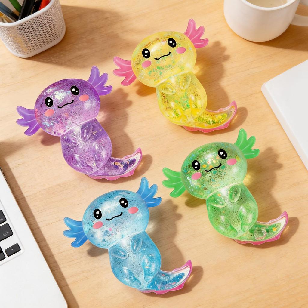 Sensory Squeeze Toy 4-Piece Salamander Design Dough Sparkling Fidget Animals For Children Adults Teens Indoor Classroom