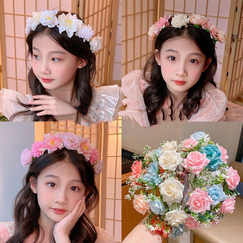 

Colorful Floral Garland Hair Hoop Bridal Crown Trendy Children Flower Headband Girls