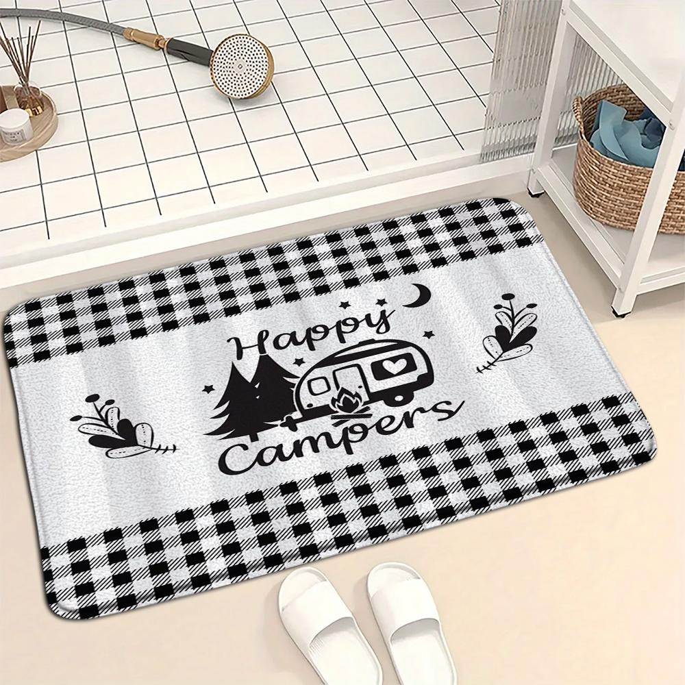 Happy Camper Fußmatte Eingangsbereich Erde Reibende Fußmatte Kristall Samt Badezimmer Saugfähige Bodenmatte Anti-Rutsch-Matte Dekorationsmatte