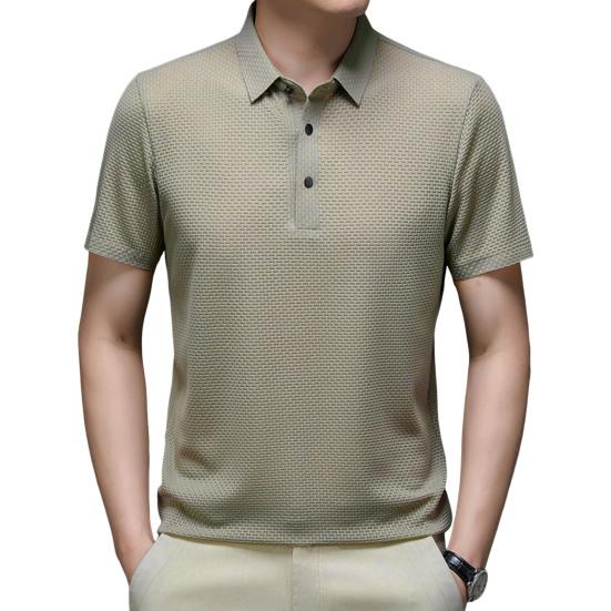Lapel-T-skjorte for menn, kortermet ensfarget sommer-t-skjorte Hurtigtørkende Uformelt golftopp for jobb Ferie Street Golf