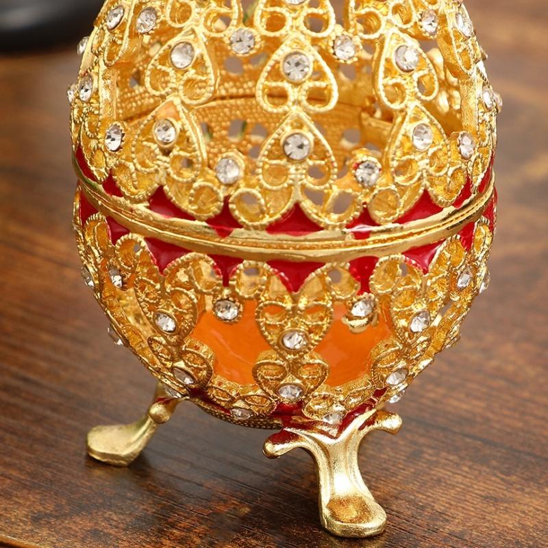 Egg Shape Jewelry Storage Box Inlaid Gem Organizer Exquisite Hollowed-Out Alloy Storage Jar Earrings Ring Dresser Decorative