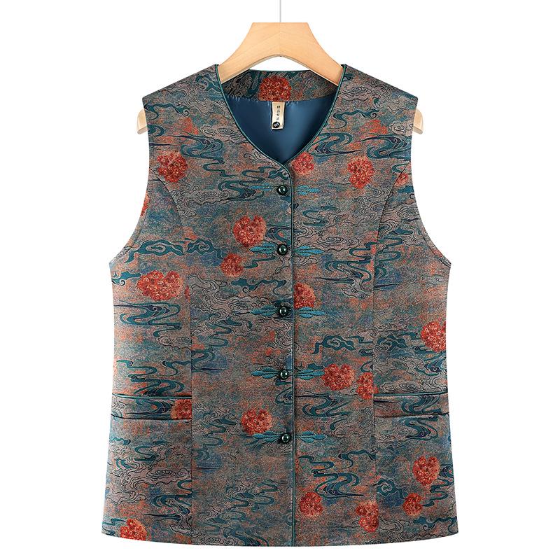 Embroidered Tang Suit Vest for Middle-Aged & Elderly Women - Warm, Stylish Sleeveless Jacket for Autumn/Winter
