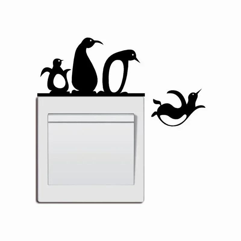 

PVC Graffiti Wall Sticker Self-adhesive Tools Home Wall Decoration Cute Penguin Switch Sticker Personality Funny Animal Decor