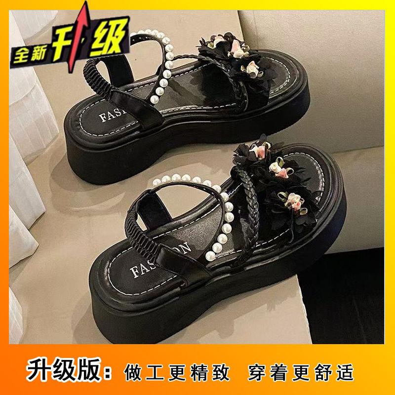 Fairy with skirt platform high heels beach sandals 2025 summer new wear French flower sandals female
