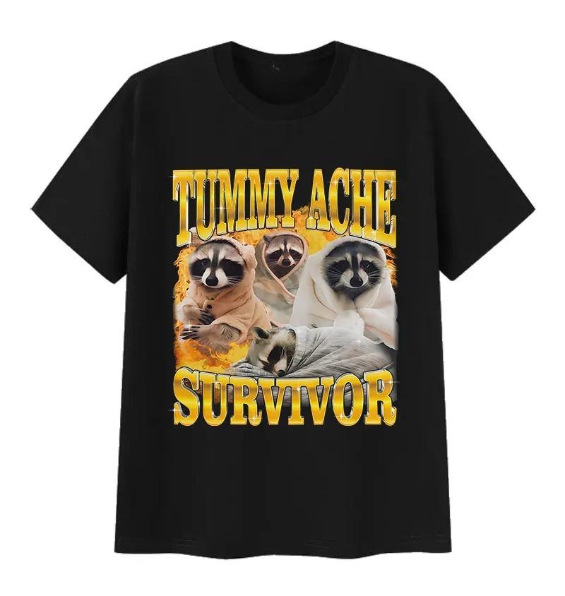 

Fun Stomach Pain Survivor Raccoon Emoji Print Short Sleeve Tshirt for Women Humorous Cute Summer Casual Tshirt Clothing S
