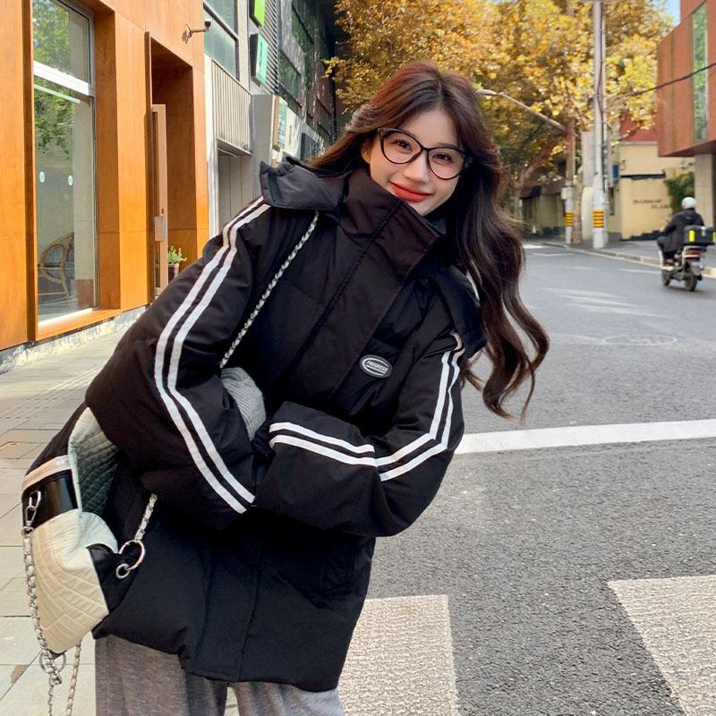Black Down Cotton-padded Clothes for Women's Winter New Korean Version Loose Student Thickened Cotton-padded Clothes