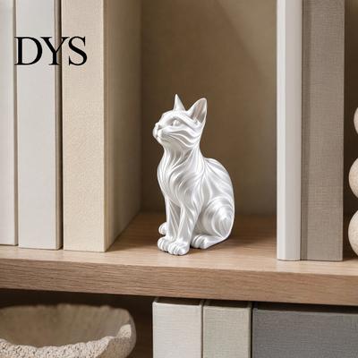 Statuina Gatto Stabile Statua Stampata 3D con Pelliccia Ondulata, Seduta Moderna per Decorazione Forma Decorazione Libreria, Scultura Artistica Minimalista Casa Ufficio,